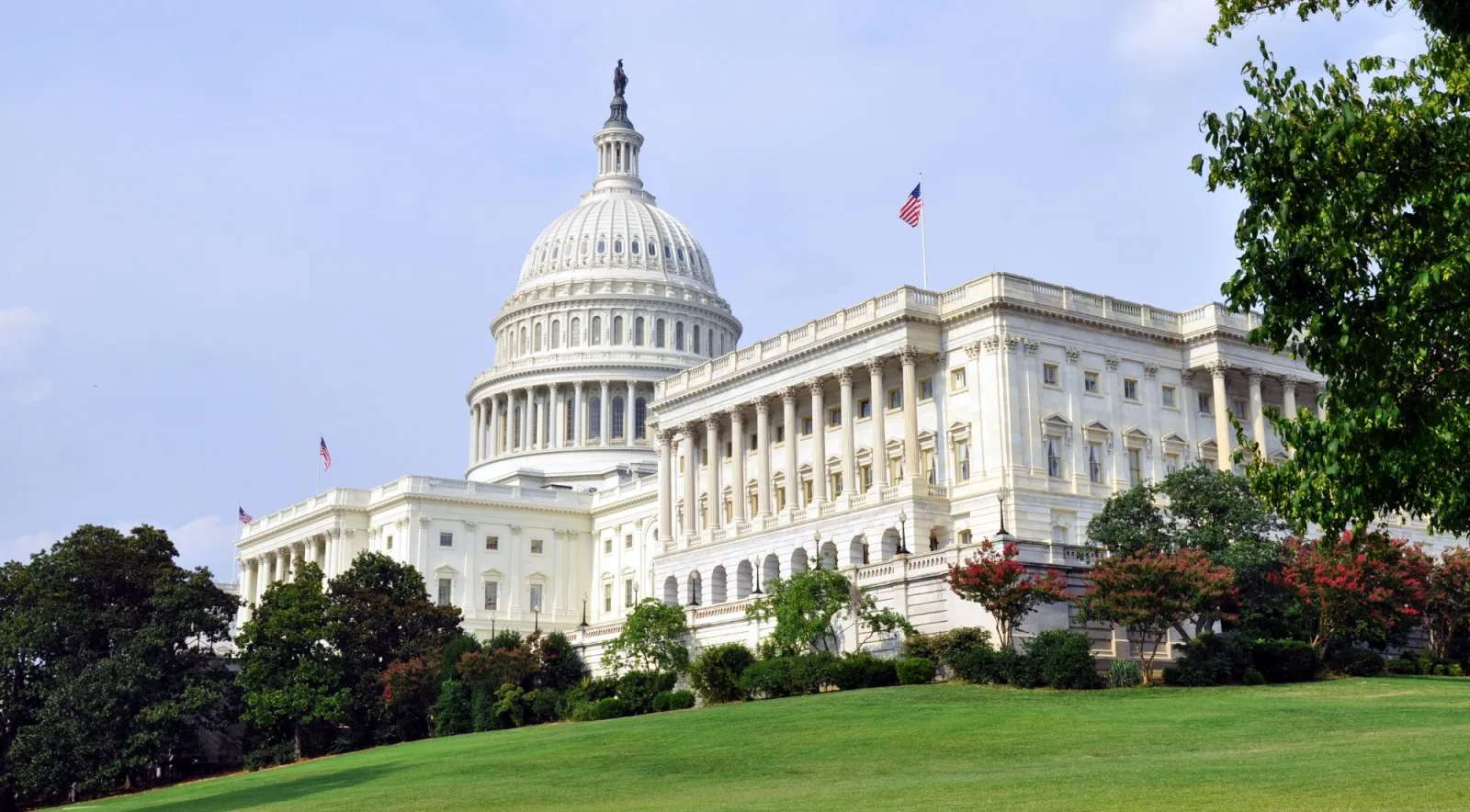 The U.S. Capitol and its dome above the west lawn