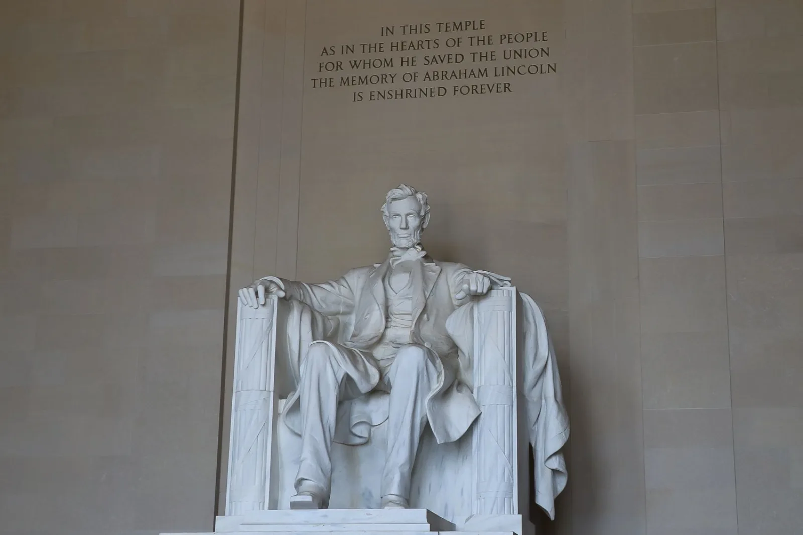 The Lincoln statue inside the Lincoln Memorial